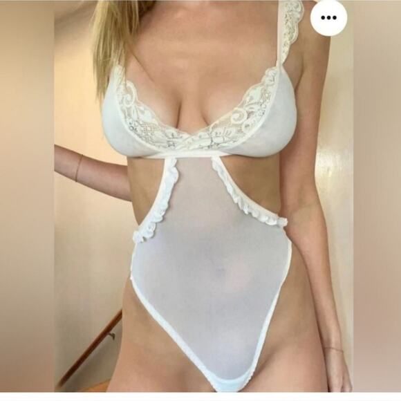 NEW We Are Hah x Free People Key To Your Heart La Creme Mesh Teddy Bodysuit - Picture 1 of 8